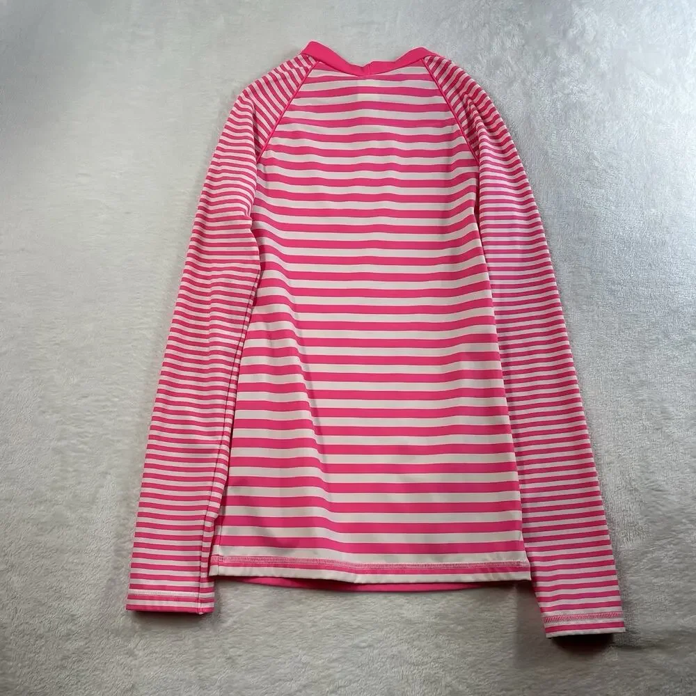 Boden 15 16 Youth Rash Guard Long Sleeve Swim Top Pink White Striped UPF 40+‎